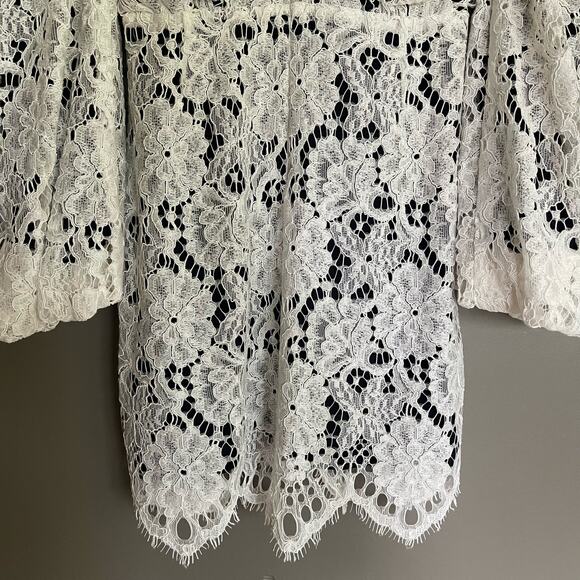 Sandro Mya Balloon Sleeved Floral Lace Mini Dress Black White Sz Small Cocktail‎ - Picture 15 of 16